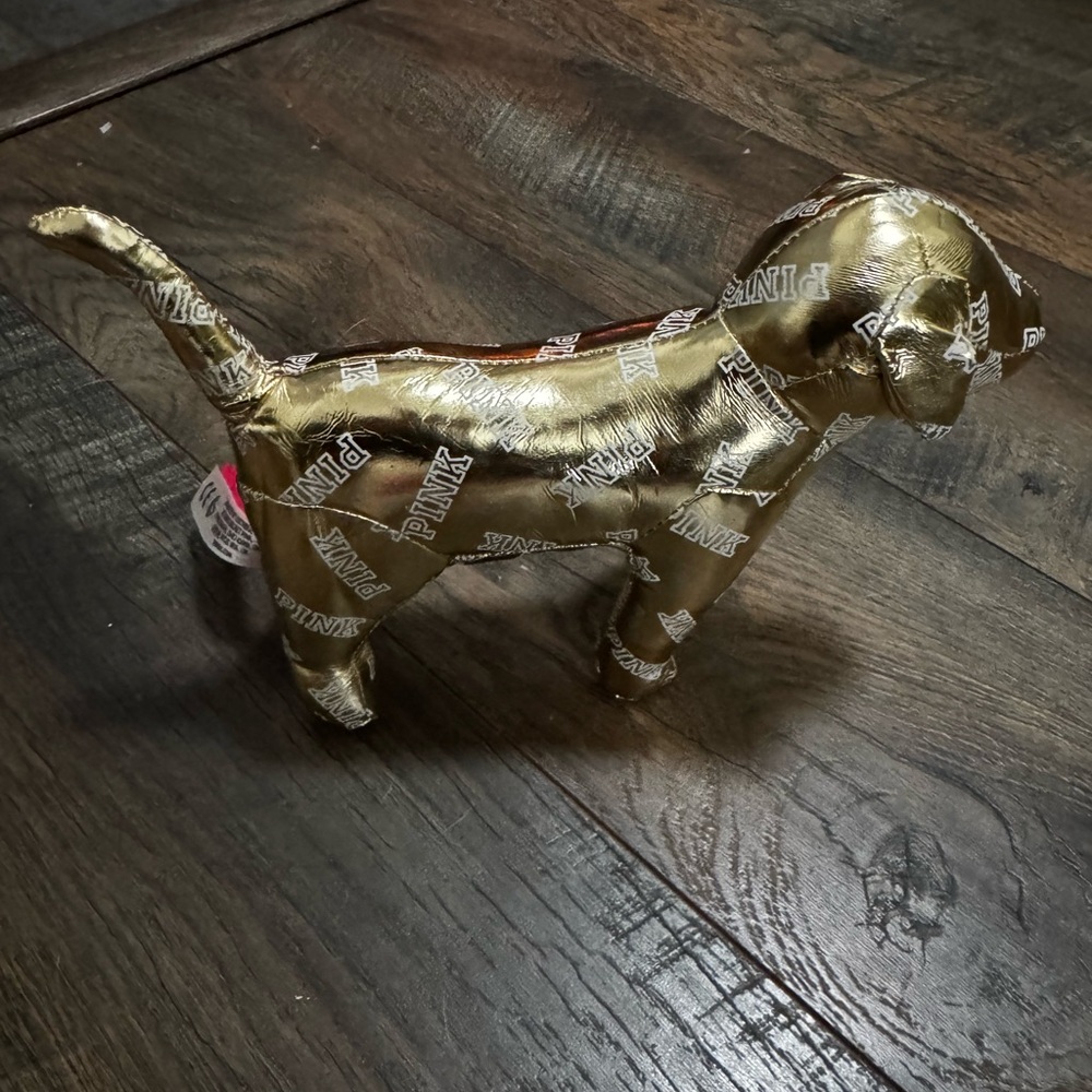 PINK Victoria's Secret Metallic Gold Dog Plush Figurine